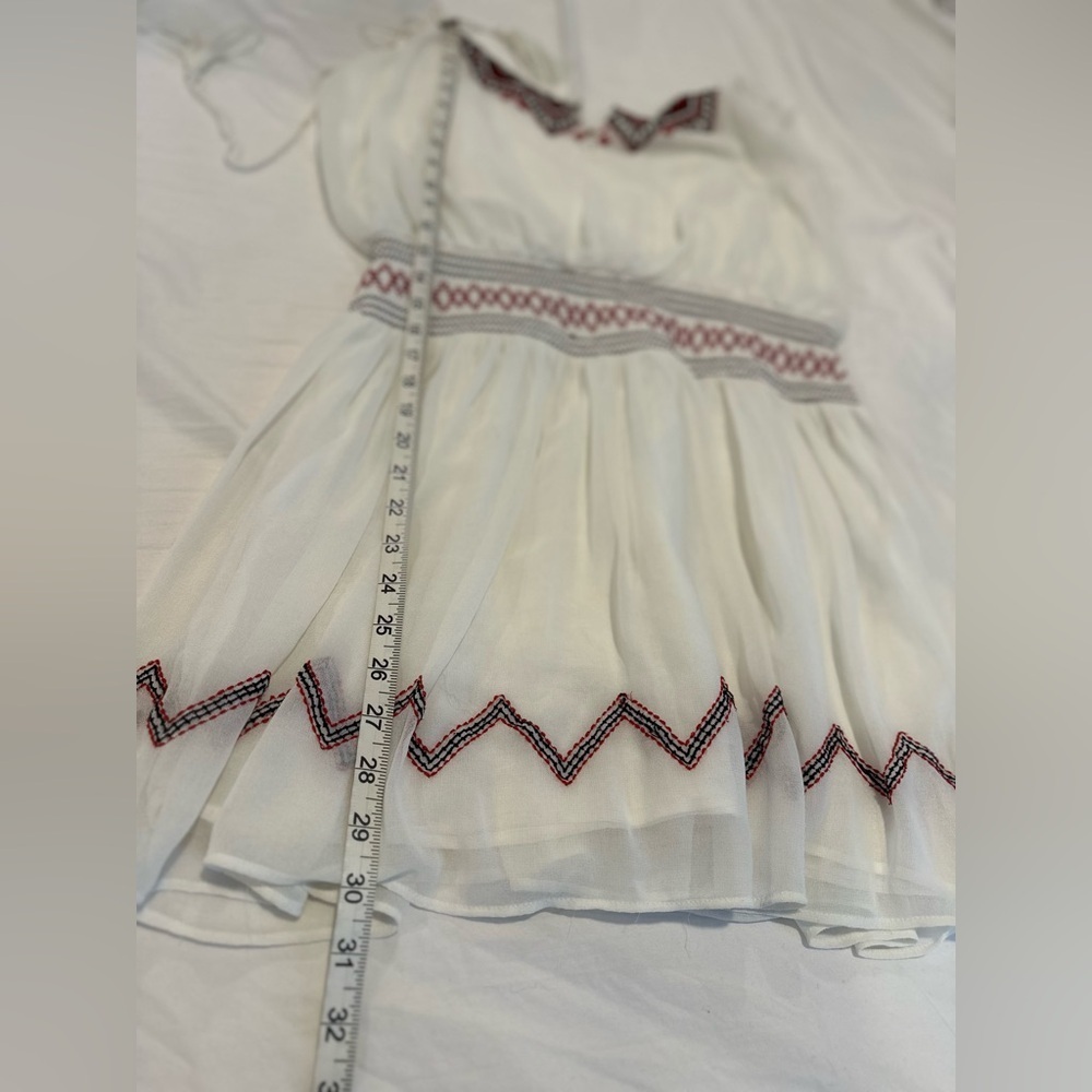 Free People Sz:L White Chiffon Flowy Boho Summer Dress Aztec Tribal Embroidery. - Picture 5 of 15